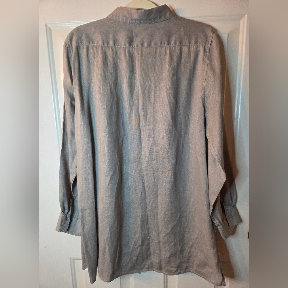Garnet Hill Womens 100% Linen Long Sleeve Shirt Dress Tan Size L - Picture 5 of 7